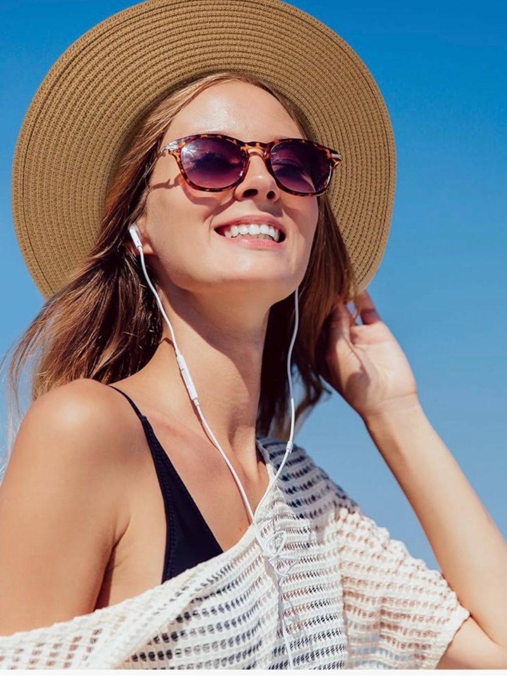Classic Wide-Brim Straw Sun Hat - Tan with Braided Accent - Picture 7 of 7